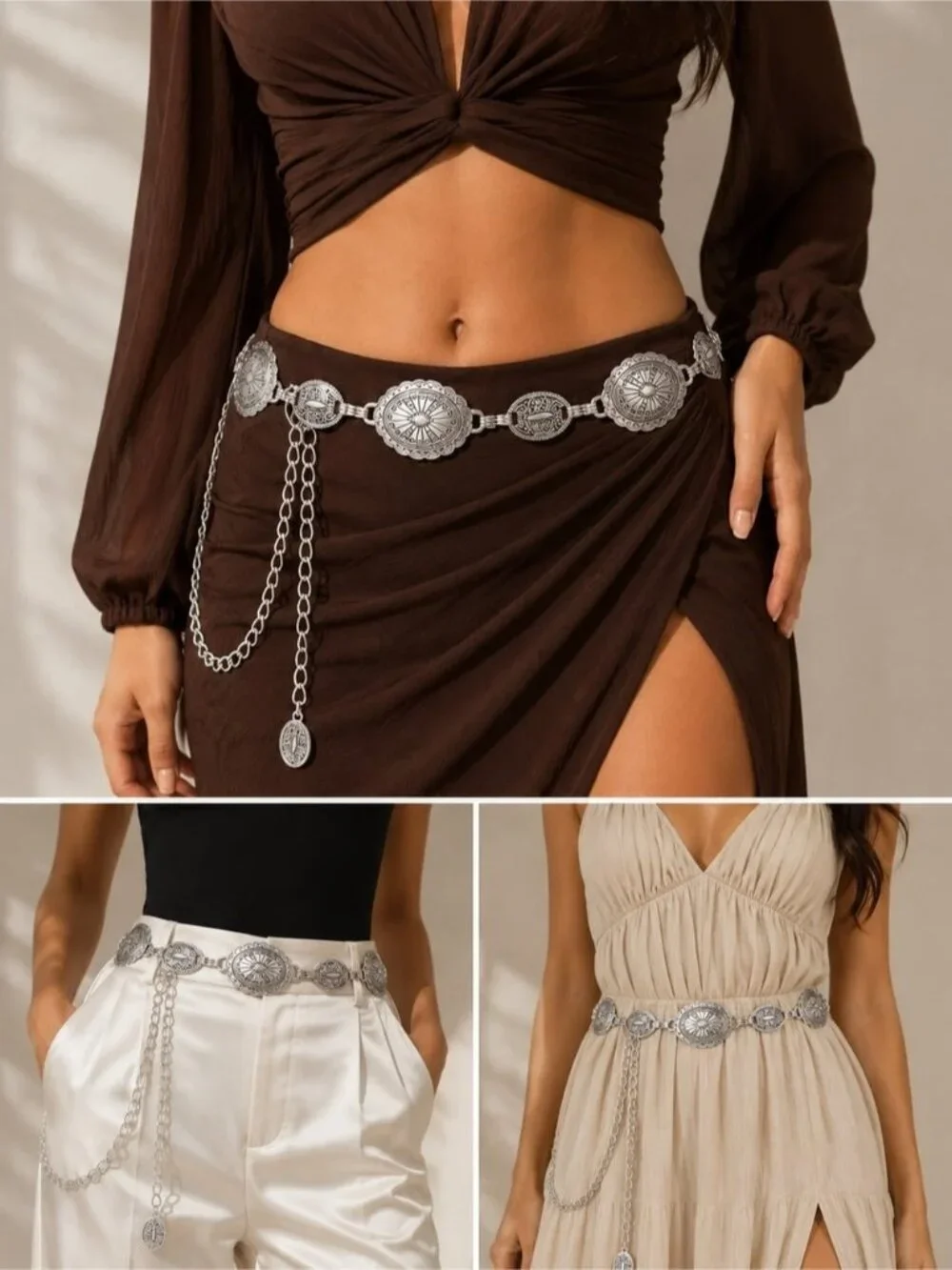 Women's Silver-Tone Concho Belt - Western Statement Accessory